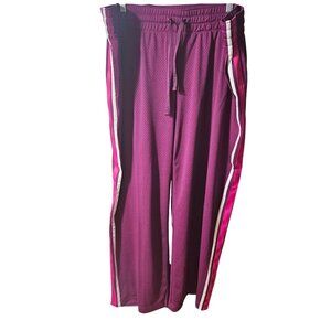 Danskin Now XXL Womens Athletic Pants Purple W/ Pink White Side Stripes 100% Pol